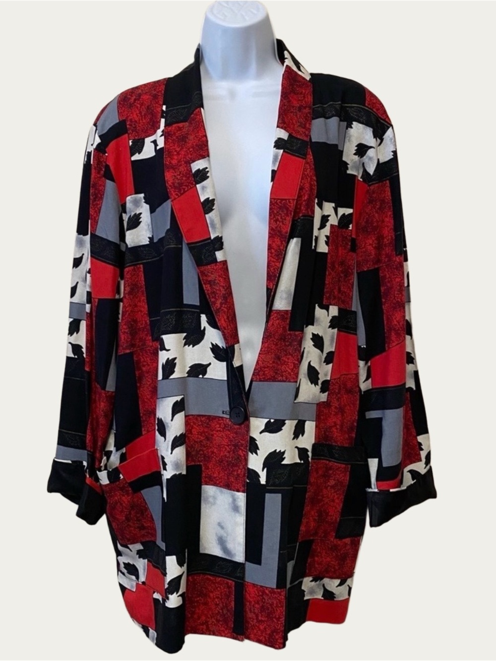 Kensington Vintage Boxy 80’s Red Black Gray Blazer Large - Lightweight